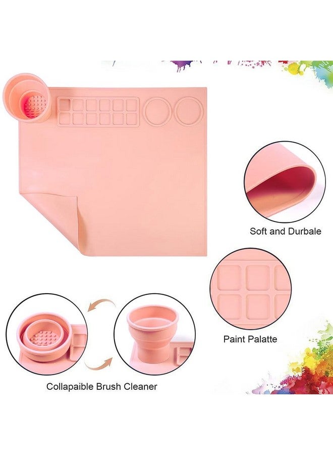 oddpod oddpod™ Silicone Painting Mat for Arts & Crafts, 17 x 15 Non-Stick Multipurpose Table Silicon Sheet with 12 Palette grids, 2 Large reservoirs & Cleaning Cup for Painting, Clay and Play Doh - Peach  - Image 4