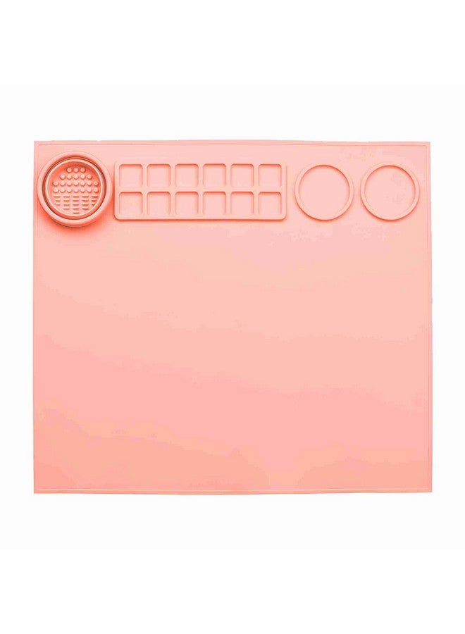 oddpod oddpod™ Silicone Painting Mat for Arts & Crafts, 17 x 15 Non-Stick Multipurpose Table Silicon Sheet with 12 Palette grids, 2 Large reservoirs & Cleaning Cup for Painting, Clay and Play Doh - Peach  - Image 1