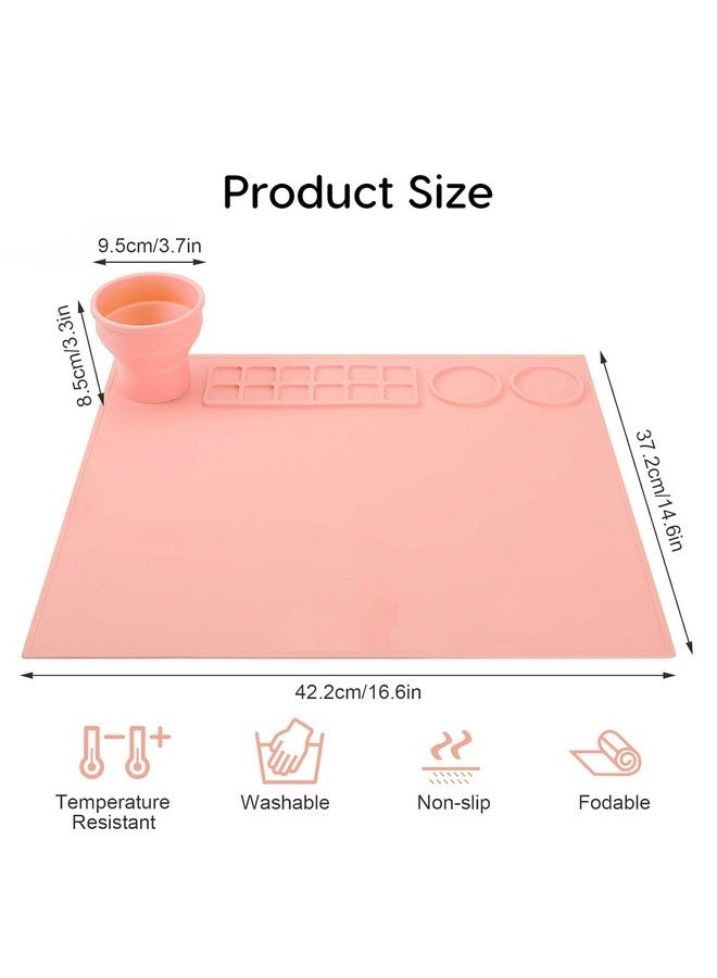 oddpod oddpod™ Silicone Painting Mat for Arts & Crafts, 17 x 15 Non-Stick Multipurpose Table Silicon Sheet with 12 Palette grids, 2 Large reservoirs & Cleaning Cup for Painting, Clay and Play Doh - Peach  - Image 3