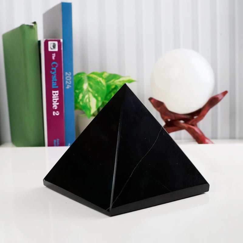 Shubhanjali Shubhanjali Feng Shui Black Tourmaline Crystal Pyramid for Meditation 200250 Gm Original Tourmaline Stone Pyramid for Yoga Focus Chakra Balancing  - Image 1