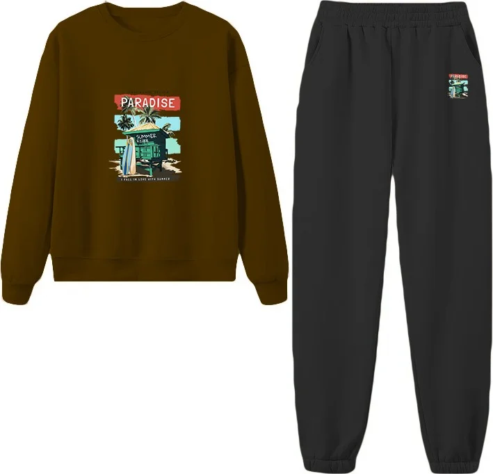 DogFish Tracksuit Oversize Pawsitivestylish Printed Tracksuit,lover,couple Combination Brown