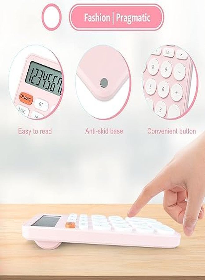 GTS Cute Mini Calculator with Large LCD Display, 12-Digit Buttons, Automatic Sleep Mode – Office Accessories, Study Material & Stationery Items for Calculations in School, College, Office, Home - Pink - Image 5
