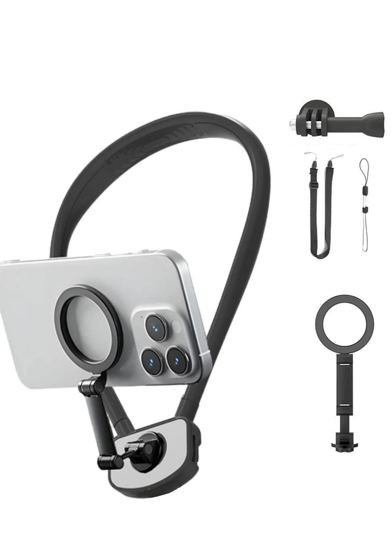 Generic - Magnetic Neck & Chest Mount for Smartphones | Hands-Free POV Vlogging Holder | MagSafe-Compatible Stand for iPhone 15/14/13/12 & Android – Ideal for Content Creators, Live Streaming & Selfies (Black) - Image 1