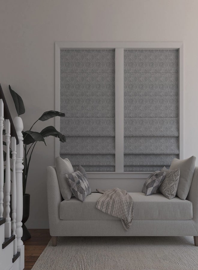 Sun Zero Tompkins Tonal Geometric Total Blackout Cordless Roman Shade, 35" x 64", Gray - Image 2