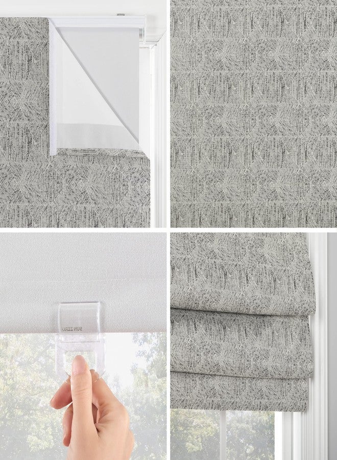 Sun Zero Tompkins Tonal Geometric Total Blackout Cordless Roman Shade, 35" x 64", Gray - Image 3