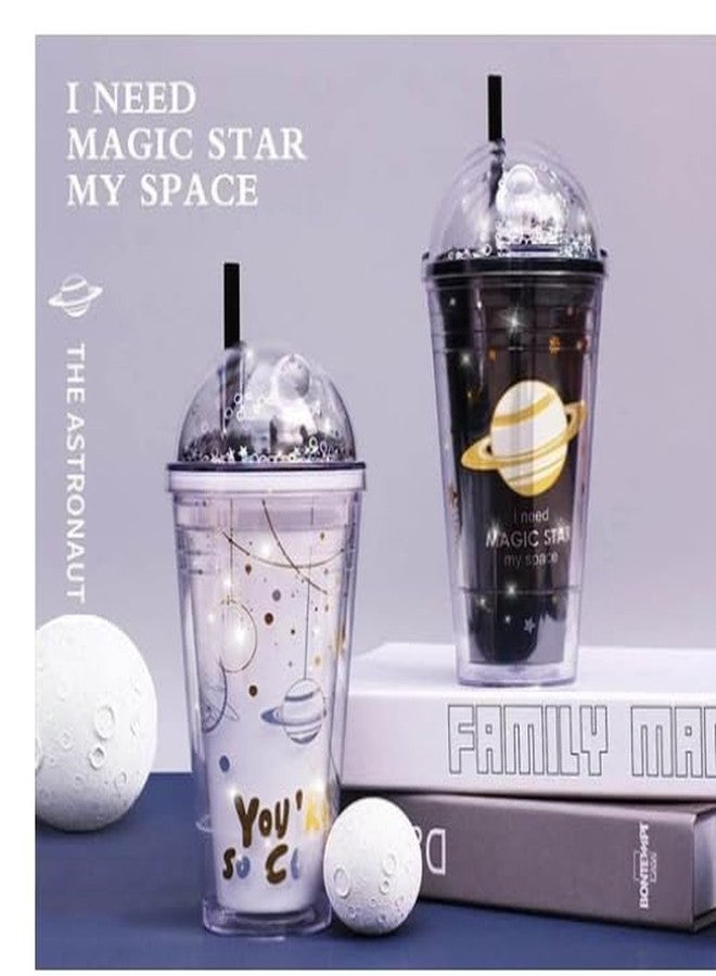 YBN Sipper With Straw, Space Theme Tumbler With Straw - Fun And Bpa-Free Water Bottle For Kids|Sparkle Design|400 Ml|Pvc Material Straw Sipper, Multicolor - Image 2