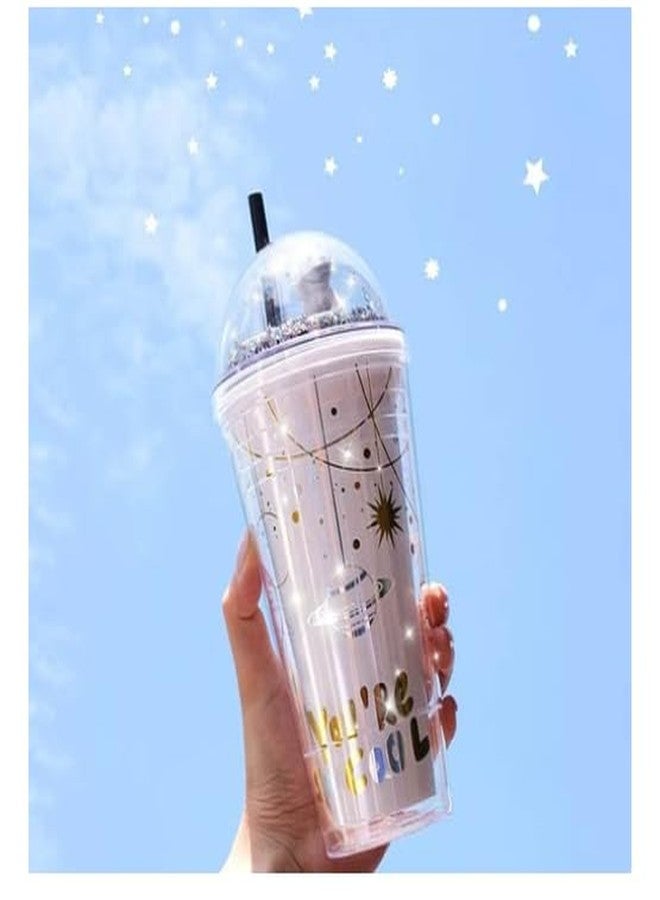 YBN Sipper With Straw, Space Theme Tumbler With Straw - Fun And Bpa-Free Water Bottle For Kids|Sparkle Design|400 Ml|Pvc Material Straw Sipper, Multicolor - Image 3