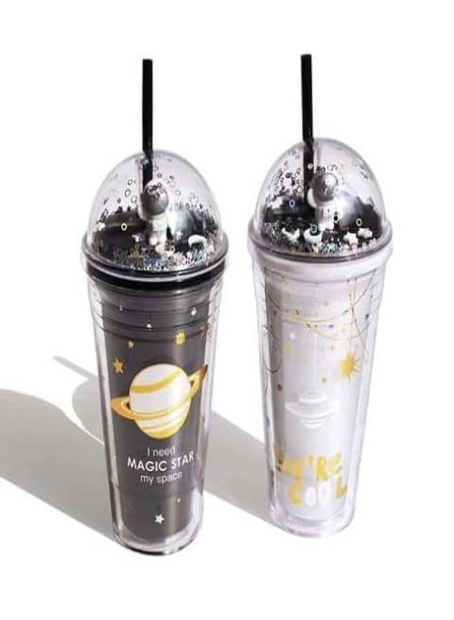 YBN Sipper With Straw, Space Theme Tumbler With Straw - Fun And Bpa-Free Water Bottle For Kids|Sparkle Design|400 Ml|Pvc Material Straw Sipper, Multicolor - Image 1