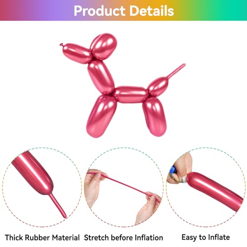 ZBYDNG Metallic Multi Long Balloons Premium 260 Twisting Animals Magic Balloons for Birthday Kids Wedding Party Supply 100pcs - Image 3
