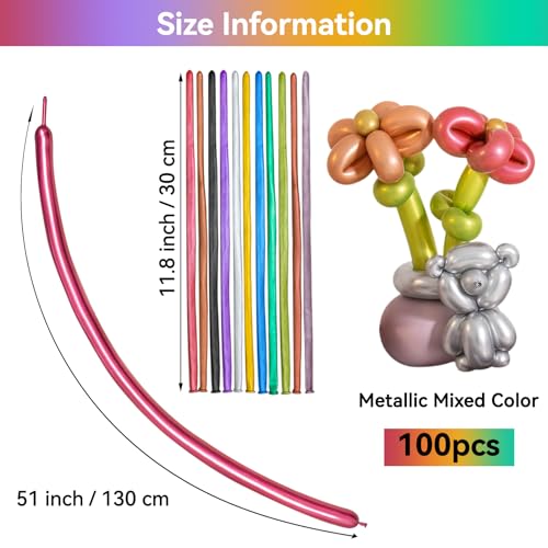 ZBYDNG Metallic Multi Long Balloons Premium 260 Twisting Animals Magic Balloons for Birthday Kids Wedding Party Supply 100pcs - Image 2