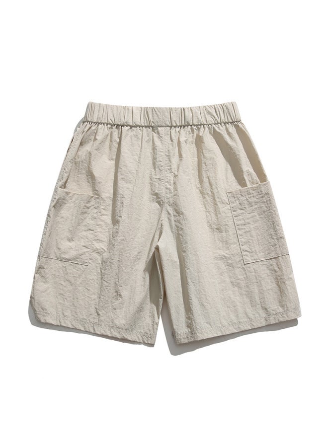 Izexx Summer Ice Silk Quick-drying Shorts Men's American Casual Loose Beach Pants Sports Preppy Style Five-quarter Pants - Image 1