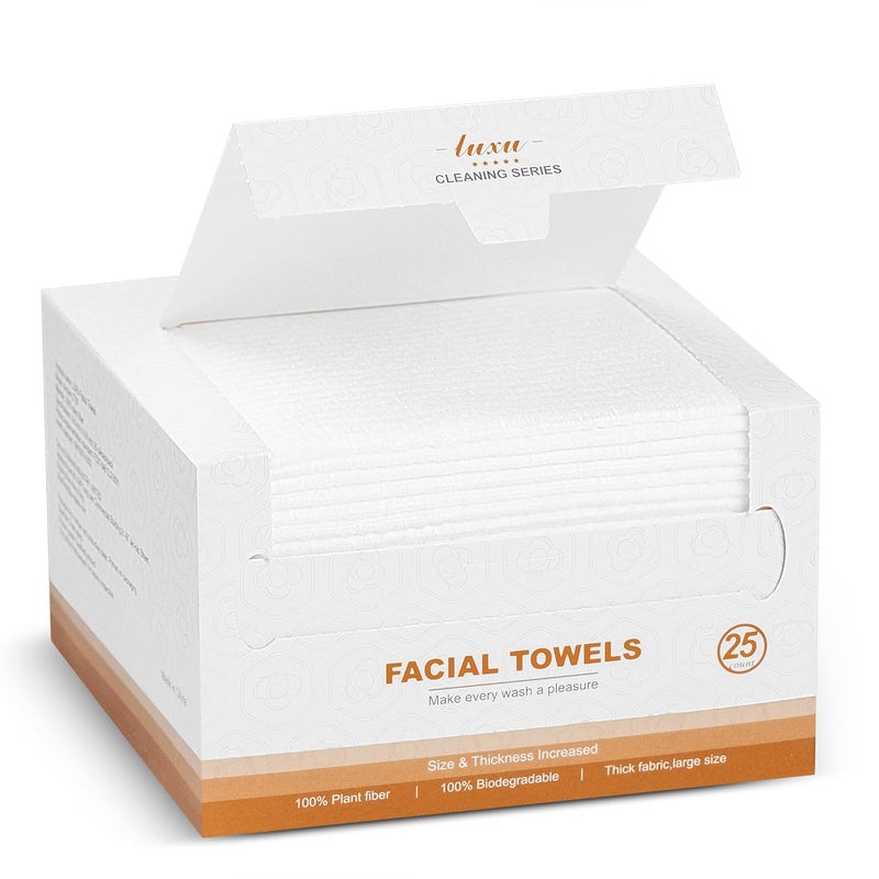 LUXU Clean Face TowelsDisposable Face Towel Facial Washcloth Makeup Remover Dry Wipes25 CtClean Facial Towels for Sensitive SkinSoft and Thick for Nursing Cruelty FreeBiodegradable