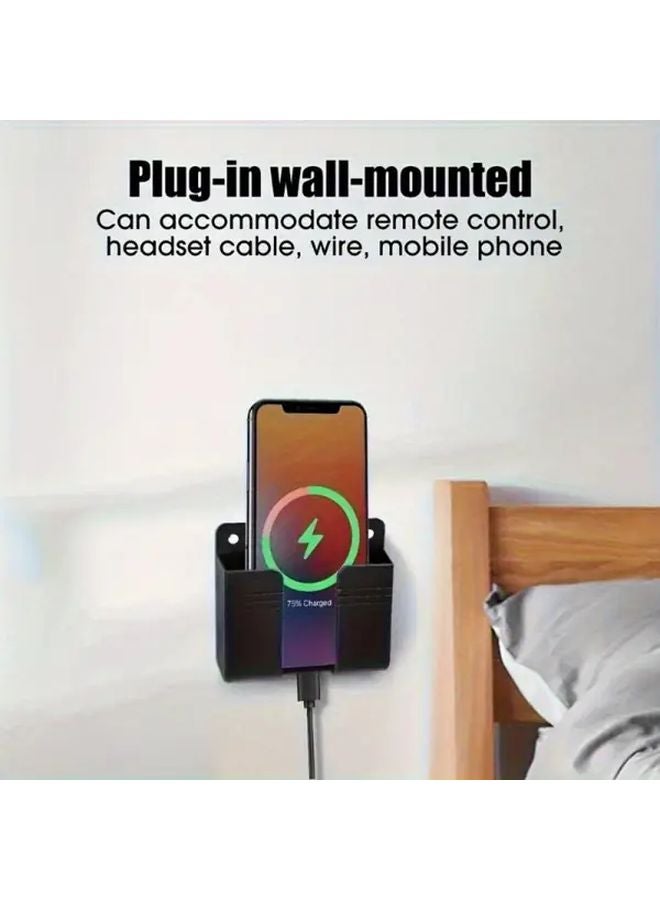 2pcs Black Wall Mount Phone Charging Stand with Storage Box and Remote Control Hook - Image 3