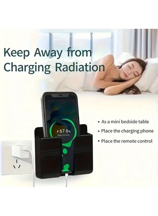 2pcs Black Wall Mount Phone Charging Stand with Storage Box and Remote Control Hook - Image 5