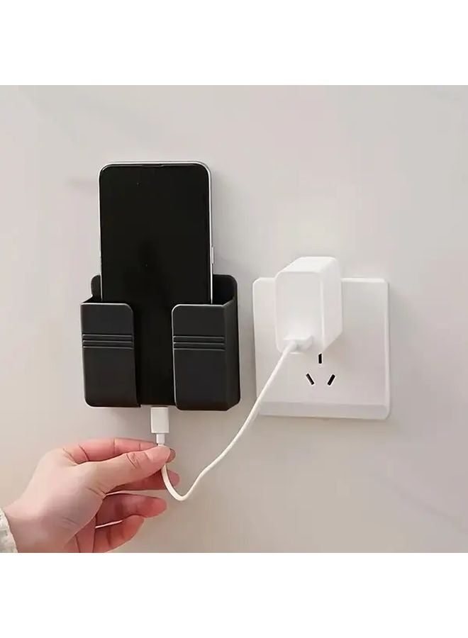 2pcs Black Wall Mount Phone Charging Stand with Storage Box and Remote Control Hook - Image 1