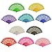 Rbenxia Elegant Rose Lace Floral Folding Hand Fans 9 Inch 10 Pieces Random Color Suitable for Wedding Dancing Church - Image 2