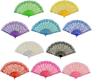 Rbenxia Elegant Rose Lace Floral Folding Hand Fans 9 Inch 10 Pieces Random Color Suitable for Wedding Dancing Church - Image 1