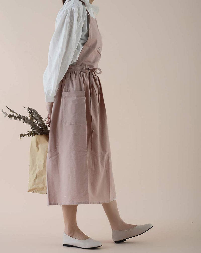 Hawholm Japanese apron Women-Cross Back Apron for Women with Pockets, Pinafore Aprons, Womens Cotton Linen Apron - Image 3