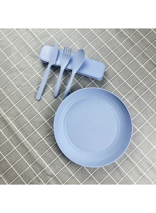 أزرق 5 قطع مجموعة طعام خارجية محمولة مع سكين وشوكة وملعقة وصحن أدوات سفر قابلة لإعادة الاستخدام خفيفة الوزن من البولي بروبلين لأدوات المائدة للتخييم للنزهة وغداء المدرسة - Image 1