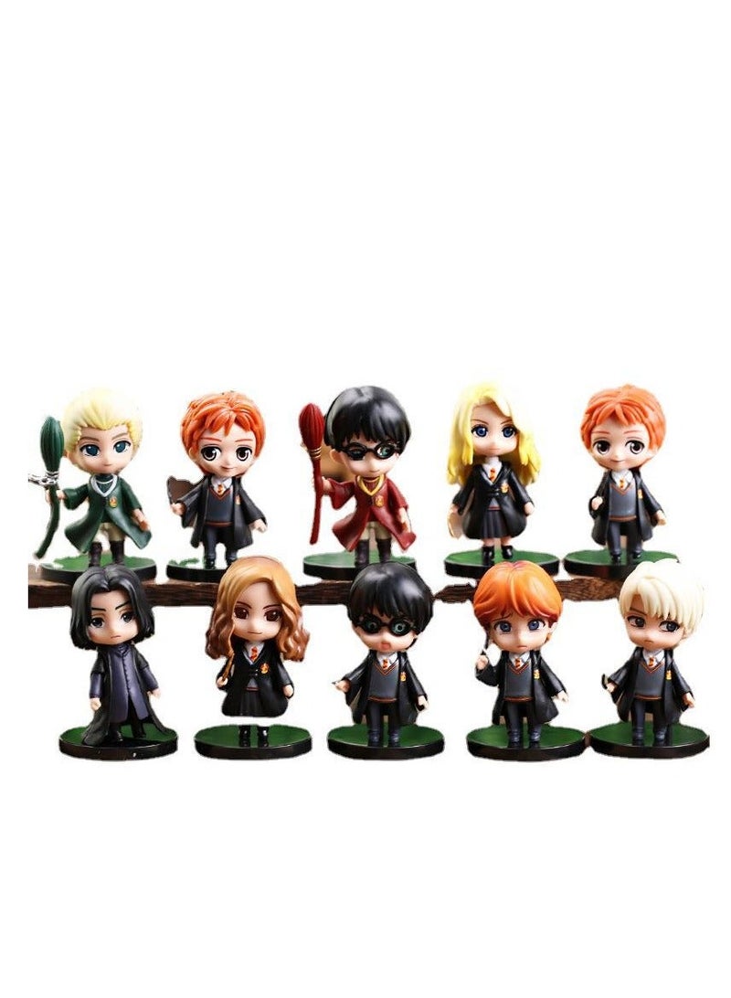 العنوان: صندوق مفاجآت أنمي هاري بوتر، شخصيات هيرميون ورون ومالفوي وسناب، نماذج تزيين أكاديمية السحر، مجموعة 10 قطع - Image 1