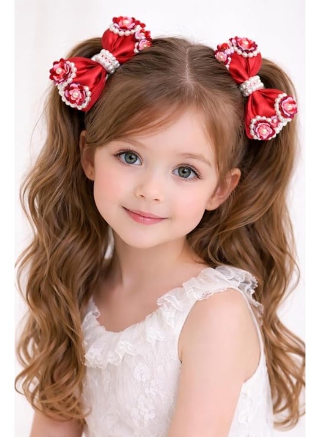 Daddy's Angel Girls Hair Band with Satin Bow, Pearl and Floral Embellishments, Pink and Lavender, 2 Piece (red) - Image 2