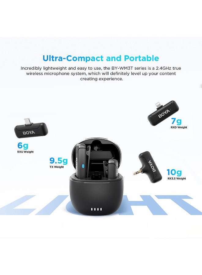 BOYA BY-WM3T-U2 Wireless Microphone System with 1 Receiver + 2 Transmitters + Charging Box 100M Transmission Range 10h Duration Smart Noise Reduction Built-in Battery Replacement for Android Phones  - Image 4