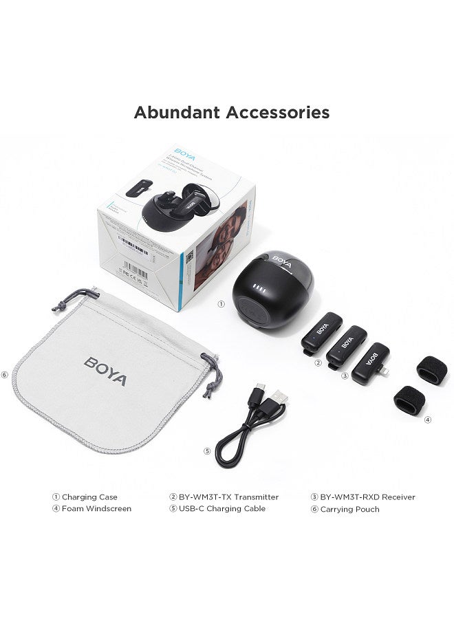 BOYA BY-WM3T-U2 Wireless Microphone System with 1 Receiver + 2 Transmitters + Charging Box 100M Transmission Range 10h Duration Smart Noise Reduction Built-in Battery Replacement for Android Phones  - Image 2