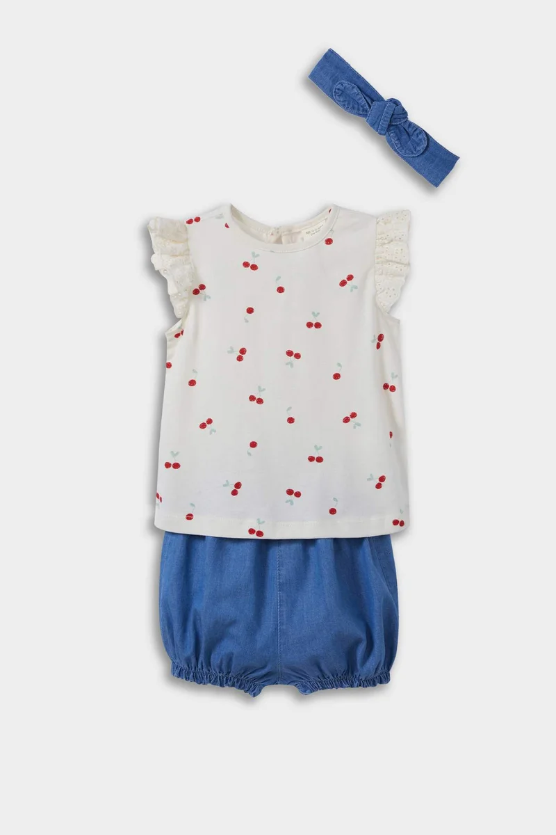 ديفاكتو Baby Girl Fruit Patterned Denim 3 Piece Set