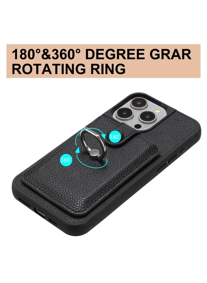 زبون جراب لهاتف iPhone 12 / 12 Pro، جراب هاتف مزود بحلقة وبطاقة رسم من نسيج الليتشي - Image 3