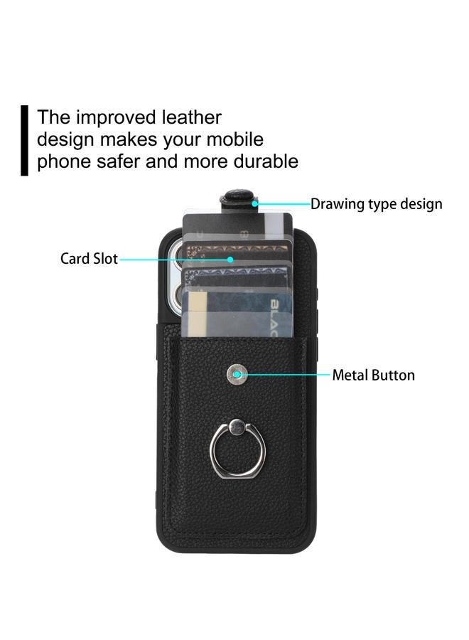 زبون جراب لهاتف iPhone 12 / 12 Pro، جراب هاتف مزود بحلقة وبطاقة رسم من نسيج الليتشي - Image 4