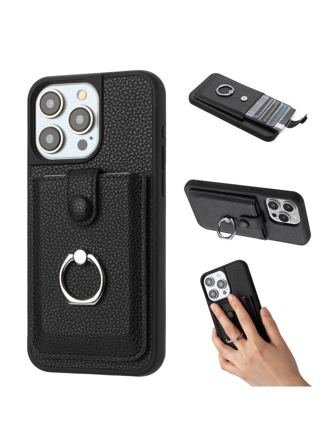 زبون جراب لهاتف iPhone 12 / 12 Pro، جراب هاتف مزود بحلقة وبطاقة رسم من نسيج الليتشي - Image 1