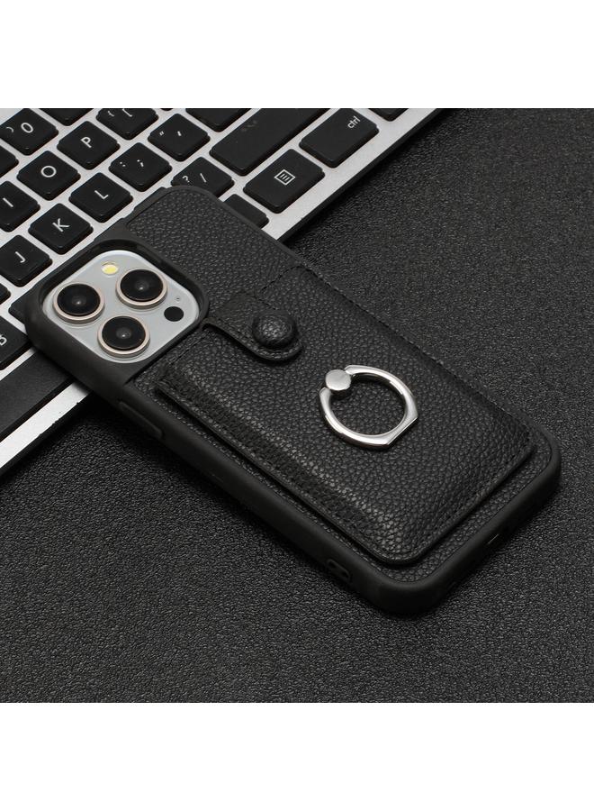 زبون جراب لهاتف iPhone 12 / 12 Pro، جراب هاتف مزود بحلقة وبطاقة رسم من نسيج الليتشي - Image 2