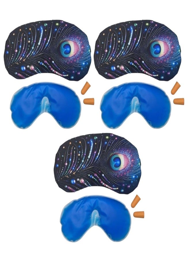 Samtrish 3-in-1 Eye Mask for Sleeping – Cooling Gel Insert, Earplugs & Soft Light-Blocking Eye Cover with Peacock Design – Perfect for Travel, Insomnia & Relaxation. | Pack of 3 - Image 1