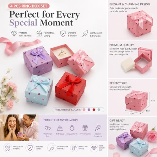 WARMINGO DE 4 Pc Paper Gift Boxes Set | Multicolor Jewellery Gift Box for Rings Earrings Pendants | Valentine & Return Gift Packaging (RING BOX) - Image 2