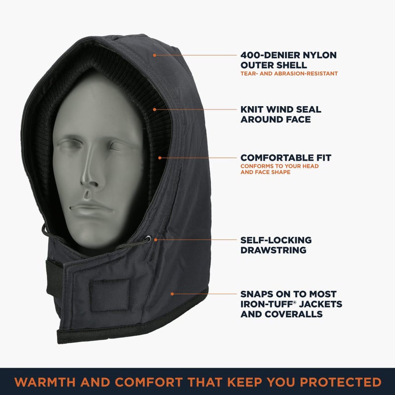 RefrigiWear Iron-Tuff Snap-On Hood Navy Blue One Size Fits All | Compatible with any Iron-Tuff jacket or coverall - Image 3