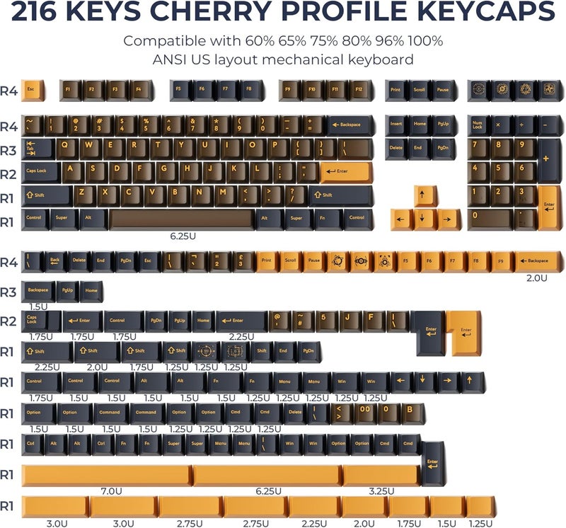 GMKWTL مجموعة أغطية المفاتيح XVX مزدوجة القولبة من PBT مكونة من 216 مفتاحًا، ملف Cherry، أغطية مفاتيح مخصصة للوحة المفاتيح، أغطية مفاتيح شفافة بلون اليشم متوافقة مع لوحات المفاتيح الميكانيكية بتنسيقات ANSI و ISO للأحجام 61/64/68/84/87/100/104/108 - Image 4