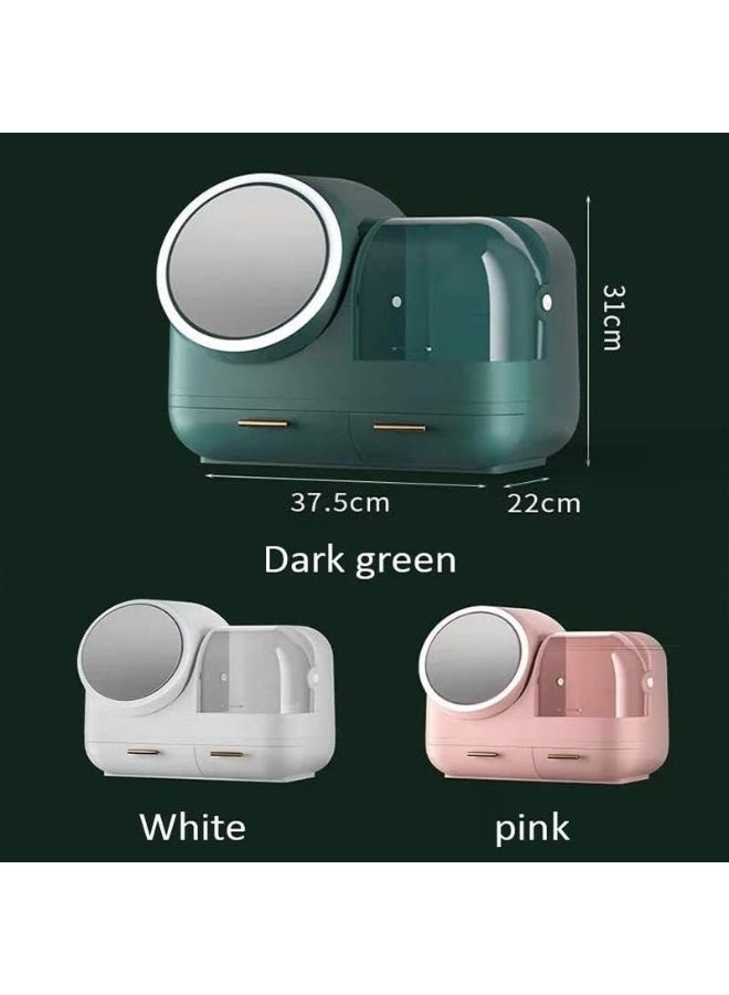 JJ Palace Makeup Organizers with 360 Degree Rotating LED Cosmetic Storage Box with Fan Dressing Table Display Box with Drawer