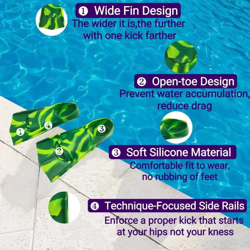 Gugmoy Kids Swim Fins,Comfortable Silicone Flippers for Swimming and Diving,Size Suitable Beginners Kids Girls Boys Adults (Medium, DreamForest) - Image 5