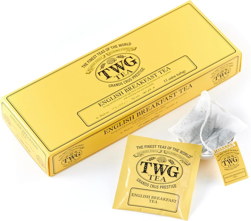 TWG Tea English Breakfast Tea - Black Tea with Floral Undertones, 15 Hand Sewn Cotton Teabags - Image 1