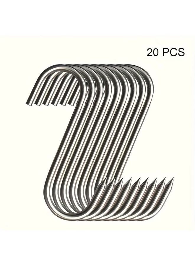 20 قطعة من خطافات S من الفولاذ المقاوم للصدأ ثقيلة الاستخدام لتعليق اللحوم والشواء والجزارة والاستخدام التجاري والمنزلي - Image 1