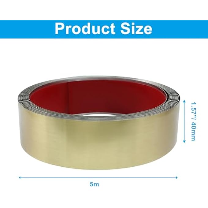 METAL MOLDING TRIM PEEL AND STICK, 16.4 FT X 1.6 IN STAINLESS STEEL WALL TRIM SELF-ADHESIVE FOR FIREPLACE MIRROR FRAME FURNITURE AND HOME DECORATION, GOLD - Image 2