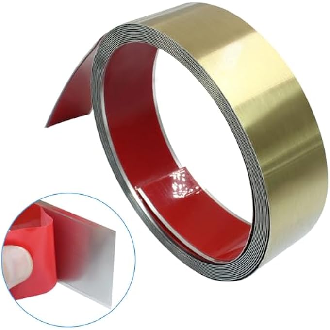 METAL MOLDING TRIM PEEL AND STICK, 16.4 FT X 1.6 IN STAINLESS STEEL WALL TRIM SELF-ADHESIVE FOR FIREPLACE MIRROR FRAME FURNITURE AND HOME DECORATION, GOLD - Image 3