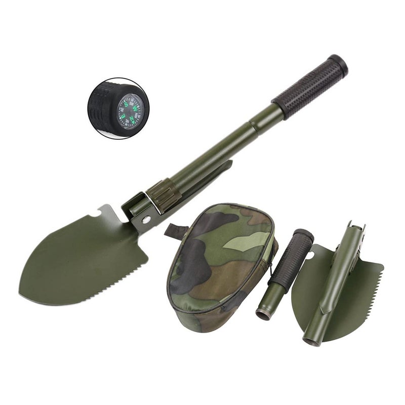 Hovico Military Small Folding Camping Shovel, Mini Compact Pickaxe with Carrying Pouch for Gardening, Off Road, Hunting, Car Emergency, Remove Ice (Military Green) - Image 1