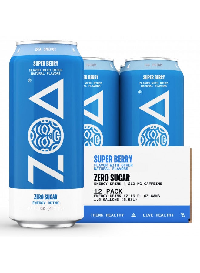 ZOA ZOA Zero Sugar Energy Drinks - Super Berry | Healthy Energy Formula with Natural Caffeine, Daily Vitamin C, Essential B-Vitamins | Gluten-Free, Keto Friendly | 16 Ounce Cans (Pack Of 12) - Image 1