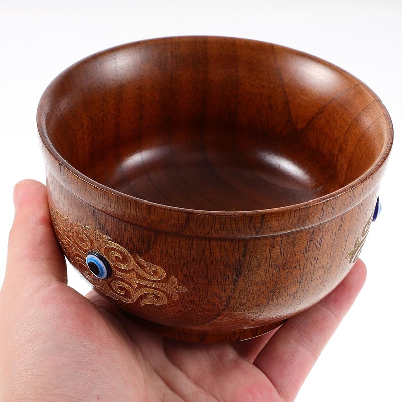 Mongolian Wooden Bowl Ethnic Style Natural Wood Soup and Noodle Bowl Heat-resistant Carved Wood Tableware for Household Dining and Serving Color Color - Image 4
