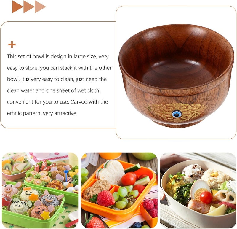 Mongolian Wooden Bowl Ethnic Style Natural Wood Soup and Noodle Bowl Heat-resistant Carved Wood Tableware for Household Dining and Serving Color Color - Image 3
