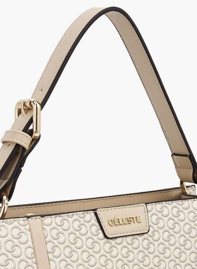 Celeste BEIGE Monogram Print Tote Bag With Adjustable Strap for Women | Best Price UAE