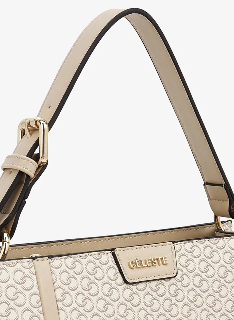 Celeste BEIGE Monogram Print Tote Bag With Adjustable Strap for Women | Best Price UAE