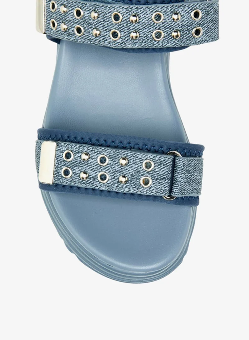 Le Confort BLUE Rivet Embellished Sandals with Hook and Loop Closure for Women | Best Price UAE