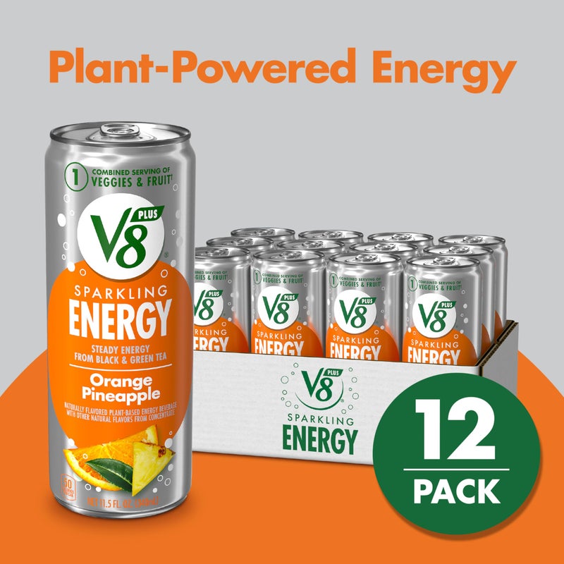 V8 +Energy Sparkling Orange Pineapple Juice Energy Drink, 11.5 fl oz Can (12 Pack) - Image 2